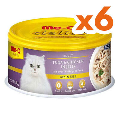 Me-O Delite Ton Balıklı ve Tavuk Etli Jelly Tahılsız Kedi Konservesi 80 Gr x 6 Adet - 1