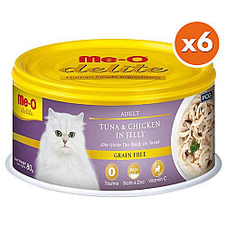 Me-O Delite Ton Balıklı ve Tavuk Etli Jelly Tahılsız Kedi Konservesi 80 Gr x 6 Adet - MeO