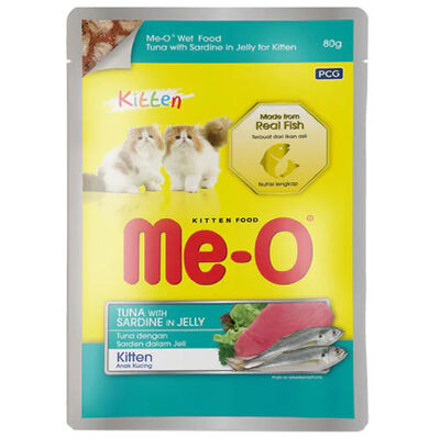 Me-O Pouch Kitten Ton Balığı ve Sardalya Jöleli Yavru Yaş Kedi Maması 80 Gr