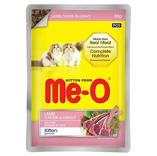Me-O Pouch Kitten Kuzu Etli Soslu ve Parça Etli Yaş Yavru Kedi Maması 80 Gr - 1