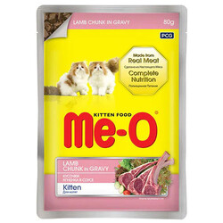 MeO - Me-O Kitten Kuzu Etli Soslu ve Parça Etli Yaş Yavru Kedi Maması 80 Gr