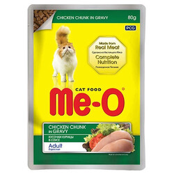 MeO - Me-O Pouch Tavuk Etli Soslu ve Parça Etli Yaş Kedi Maması 80 Gr