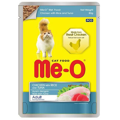 Me-O Pouch Tavuk ve Ton Balıklı Soslu ve Parça Etli Yaş Kedi Maması 80 Gr