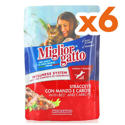 Miglior Gatto - Miglior Gatto Pouch Biftek Etli ve Havuçlu Kedi Yaş Maması 100 Gr x 6 Adet