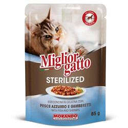 Miglior Gatto - Miglior Gatto Pouch Sterilised Balık ve Karides Kısırlaştırılmış Kedi Yaş Maması 85 Gr