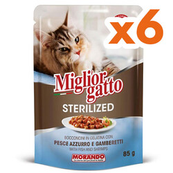 Miglior Gatto - Miglior Gatto Pouch Sterilised Balık ve Karides Kısırlaştırılmış Kedi Yaş Maması 85 Gr x 6 Adet