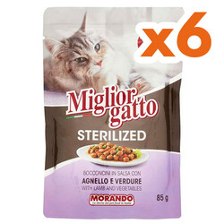Miglior Gatto - Miglior Gatto Pouch Sterilised Kuzu ve Sebzeli Kısırlaştırılmış Yaş Kedi Maması 85 Gr x 6 Adet