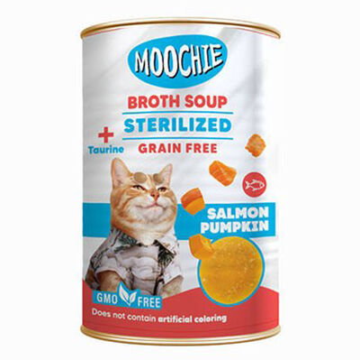 Moochie Et Suyu İçerisinde Somon Balkabaklı Tahılsız Kısırlaştırılmış Kedi Çorbası 135 ML