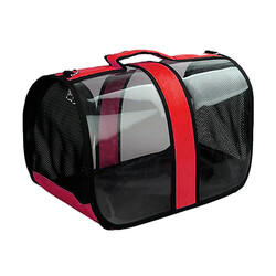 Multi Magic - Multi Magic Fly Bag Kedi ve Küçük Irk Köpek Şeffaf Taşıma Çantası - Kırmızı