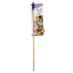 Multi Magic Peluş Örgü Renkli Top Ahşap Kedi Oltası - Multi Magic