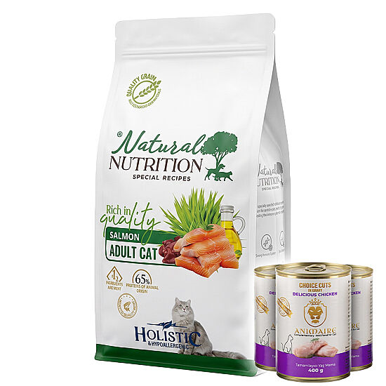 Natural Nutrition Somonlu Kedi Maması 12 Kg + 3 Adet Animarie Konserve 400 Gr - 1