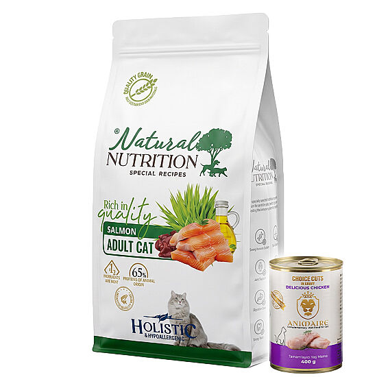Natural Nutrition Somonlu Kedi Maması 2 Kg + Animarie Konserve 400 Gr - 1