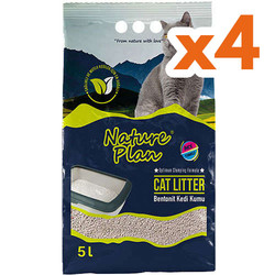 Nature Plan - Nature Plan Kalın Taneli Kokusuz Bentonit Kedi Kumu 5 Lt x 4 Adet