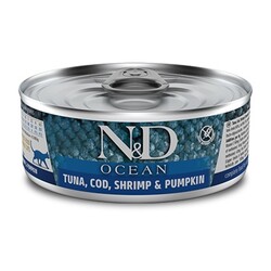 ND 1997 Ocean Ton balığı, Morina Balığı Karides ve Balkabaklı Kedi Konservesi 80 Gr - N&D