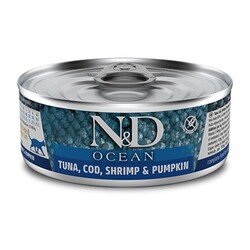 N&D (Naturel&Delicious) - ND 1997 Ocean Ton balığı, Morina Balığı Karides ve Balkabaklı Kedi Konservesi 80 Gr