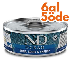 ND 2024 Ocean Ton Balığı, Mürekkep Balığı ve Karides Kedi Konservesi 80 Gr - 6 Al 5 Öde - N&D