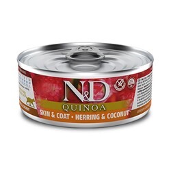 N&D (Naturel&Delicious) - ND 2154 Quinoa Skin&Coat Deri Tüy Sağlığı için Kinoa, R.Balığı ve H. Cevizli Kedi Konservesi 80 Gr