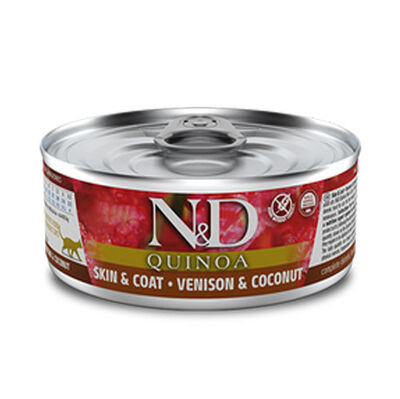 ND 2185 Quinoa Skin&Coat Deri Tüy Sağlığı için Kinoa, Geyik ve H. Cevizli Kedi Konservesi 80 Gr