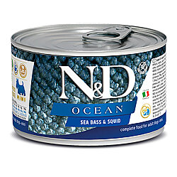 ND 2239 Mini Ocean Levrek ve Mürekkep Balığı Köpek Konservesi 140 Gr - N&D