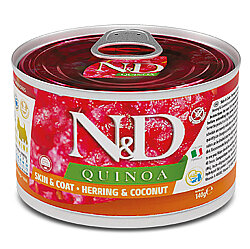 ND 2383 Quinoa Mini Skin&Coat Deri Tüy Sağlığı Kinoa, R.Balığı, H. Cevizli Köpek Konservesi 140 Gr - N&D