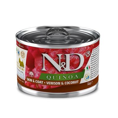 ND 2406 Quinoa Mini Skin&Coat Deri Tüy Sağlığı Kinoa ve Geyikli Köpek Konservesi 140 Gr