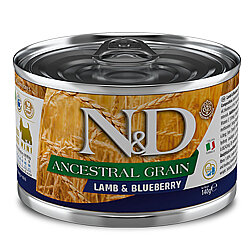ND 2444 Mini Düşük Tahıl Kuzu Etli ve Yaban Mersinli Küçük Irk Köpek Konservesi 140 Gr - N&D