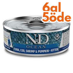 ND 2918 Ocean Kitten Ton Balığı, Morina Balığı Karides ve Balkabaklı Yavru Kedi Konservesi 80 Gr - 6 Al 5 Öde - N&D