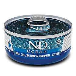 ND 2918 Ocean Kitten Ton Balığı, Morina Balığı Karides ve Balkabaklı Yavru Kedi Konservesi 70 Gr - N&D