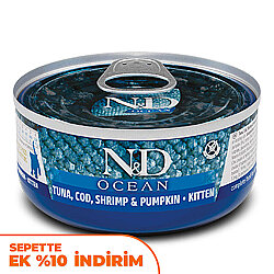 ND 2918 Ocean Kitten Ton Balığı, Morina Balığı Karides ve Balkabaklı Yavru Kedi Konservesi 70 Gr - N&D