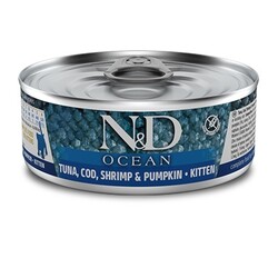 ND 2918 Ocean Kitten Ton Balığı, Morina Balığı Karides ve Balkabaklı Yavru Kedi Konservesi 70 Gr - N&D