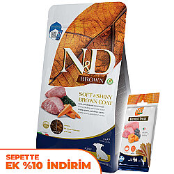 ND Brown Mini Puppy Kuzu ve Havuç Kahverengi Tüylü Mini Irk Tahılsız Yavru Köpek Maması 1,5 Kg + ND Köpek Ödülü - N&D