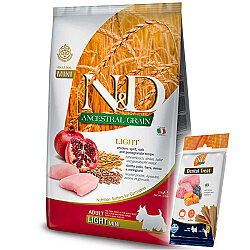 ND Düşük Tahıl Mini Light Küçük Irk Tavuk Nar Köpek Maması 2,5 Kg + ND Köpek Ödülü - N&D