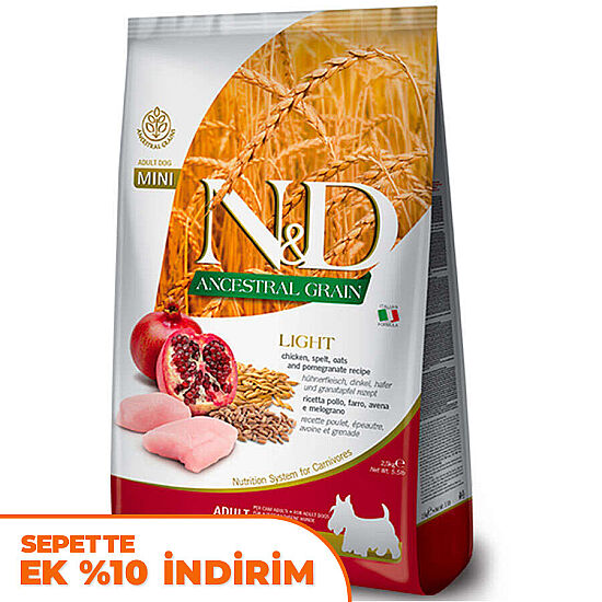 ND Düşük Tahıl Mini Light Küçük Irk Tavuk Nar Köpek Maması 2,5 Kg - 1