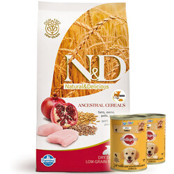 N&D (Naturel&Delicious) - ND Düşük Tahıl Puppy Mini Tavuk ve Narlı Yavru Köpek Maması 7 Kg + 2 Adet Pedigree 400 Gr Konserve