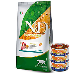 ND Düşük Tahıllı Hindi ve Narlı Kısırlaştırılmış Kedi Maması 10 Kg + 3 Adet ND Konserve 70 Gr - N&D