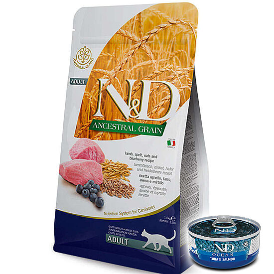 ND Düşük Tahıllı Kuzu Yaban Mersini Kedi Maması 1,5 Kg + ND Konserve 70 Gr - 1