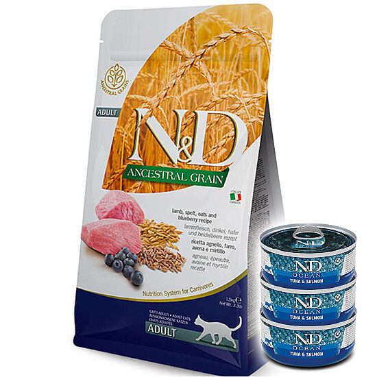 ND Düşük Tahıllı Kuzu Yaban Mersini Kedi Maması 10 Kg + 3 Adet ND Ton ve Somon Konserve 70 Gr - 1