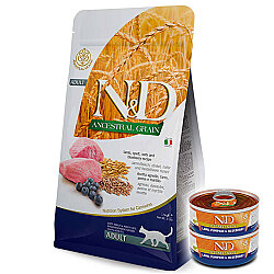 ND Düşük Tahıllı Kuzu Yaban Mersini Kedi Maması 5 Kg + 2 Adet ND Konserve 70 Gr - N&D