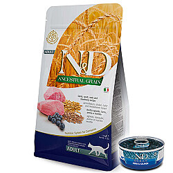 ND Düşük Tahıllı Kuzu Yaban Mersini Kedi Maması 5 Kg + ND Konserve 70 Gr - N&D
