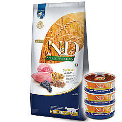 ND Düşük Tahıllı Kuzu Yaban Mersini Kısırlaştırılmış Kedi Maması 10 Kg + 3 Adet ND Konserve 70 Gr - N&D