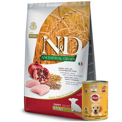 N&D (Naturel&Delicious) - ND Düşük Tahıllı Puppy Mini Tavuk Nar Küçük Irk Yavru Köpek Maması 2,5 Kg + Pedigree 400 Gr Konserve
