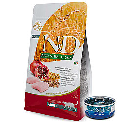 ND Düşük Tahıllı Tavuk ve Nar Kedi Maması 1,5 Kg + ND Ton ve Somon Konserve 70 Gr - N&D