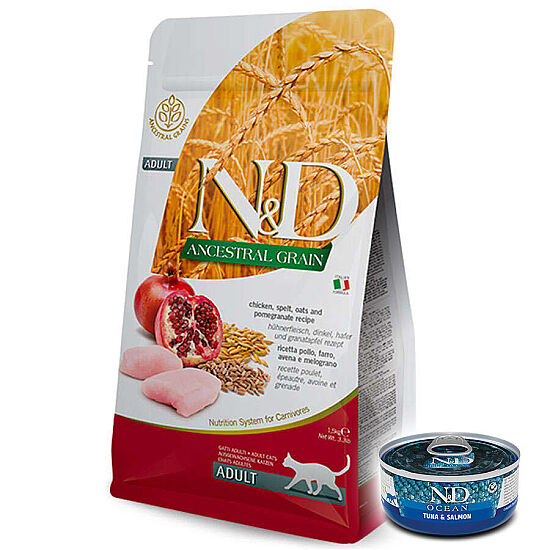 ND Düşük Tahıllı Tavuk ve Nar Kedi Maması 1,5 Kg + ND Ton ve Somon Konserve 70 Gr - 1