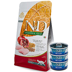 ND Düşük Tahıllı Tavuk ve Nar Kedi Maması 10 Kg + 3 Adet ND Ton ve Somon Konserve 70 Gr - N&D