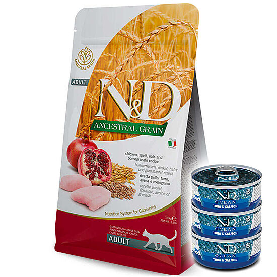 ND Düşük Tahıllı Tavuk ve Nar Kedi Maması 10 Kg + 3 Adet ND Ton ve Somon Konserve 70 Gr - 1