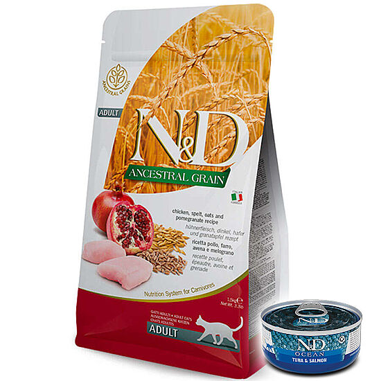 ND Düşük Tahıllı Tavuk ve Nar Kedi Maması 10 Kg + ND Konserve 70 Gr - 1