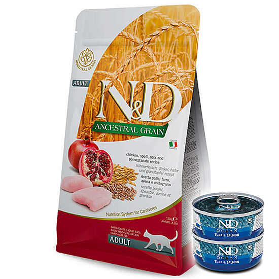 ND Düşük Tahıllı Tavuk ve Narlı Kedi Maması 5 Kg + 2 Adet ND Ton ve Somon Konserve 70 Gr - 1