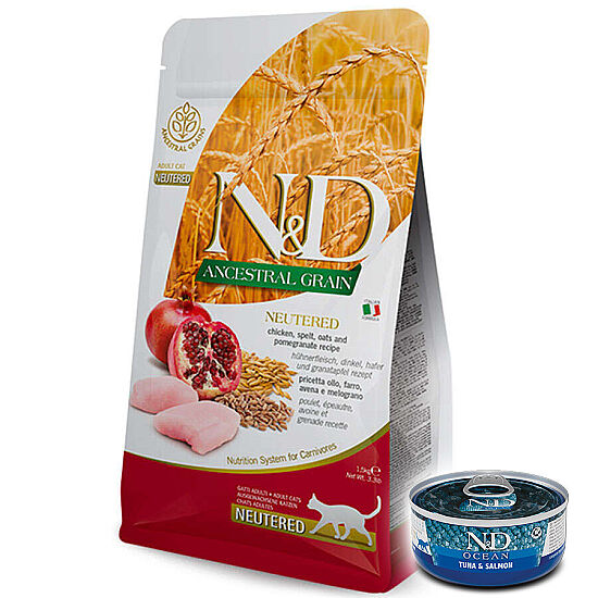 ND Düşük Tahıllı Tavuk ve Nar Kısırlaştırılmış Kedi Maması 1,5 Kg + ND Konserve 70 Gr - 1