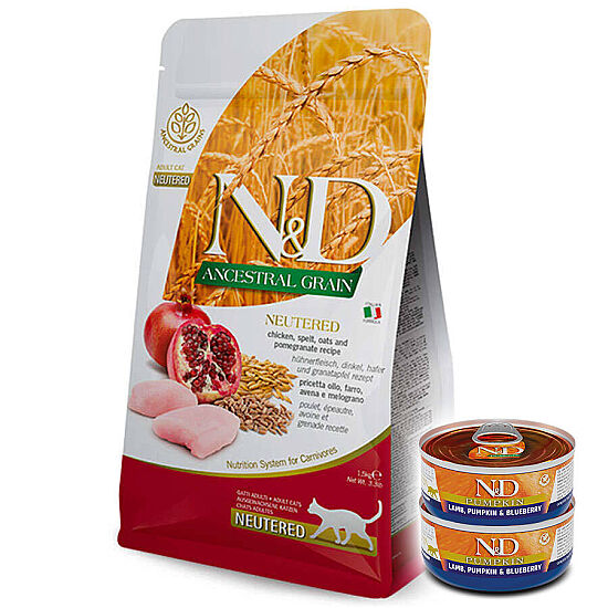ND Düşük Tahıllı Tavuk ve Narlı Kısırlaştırılmış Kedi Maması 5 Kg + 2 Adet ND Konserve 70 Gr - 1