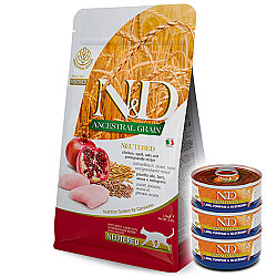 ND Düşük Tahıllı Tavuk ve Nar Kısırlaştırılmış Kedi Maması 10 Kg + 3 Adet ND Konserve 70 Gr - N&D